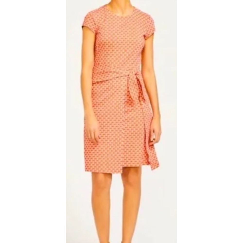 J McLaughlin Dress M Catalina Blue Orange short Sleeves faux wrap